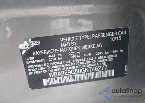 2016 BMW 328I from USA, damaged, VIN WBA8E9G50GNT46277